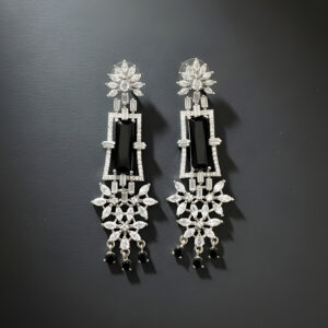 Luxury Silver Plated Black Crystal Party Wear Dangler Earrings for Women