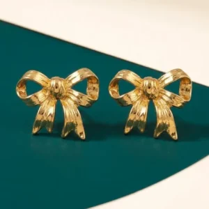 Stylish Gold Plated Bow Shape Stud Earrings for Women & Girls