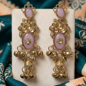 Traditional Gold Plated Lavender Stone Jhumka Earrings for Women & Girls