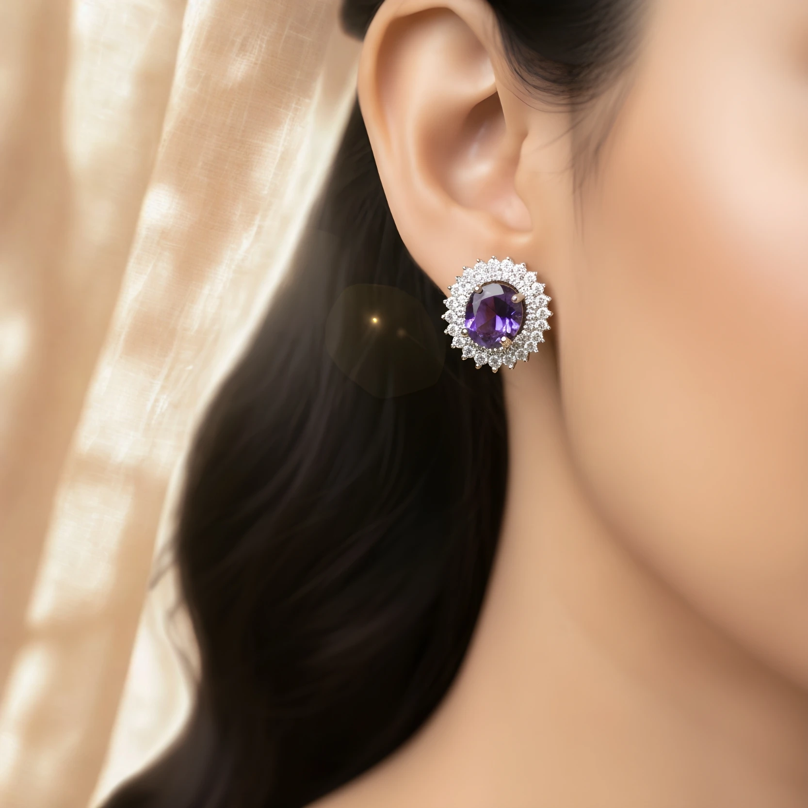 Luxury Purple Crystal American Diamond Stud Earrings for Women | Silver Plated Party Wear Earrings - Image 3