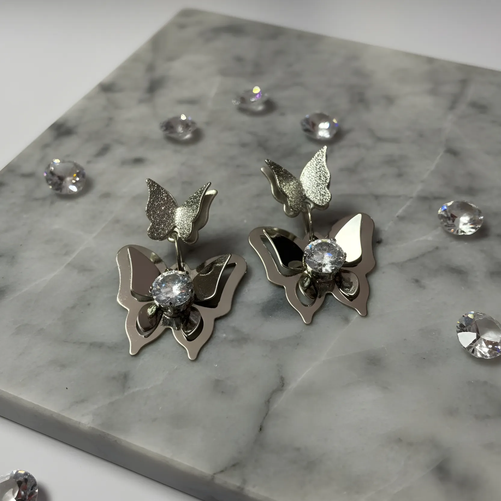 Premium Butterfly Crystal Drop Earrings for Women | Luxury Korean Style Statement Earrings - Image 3
