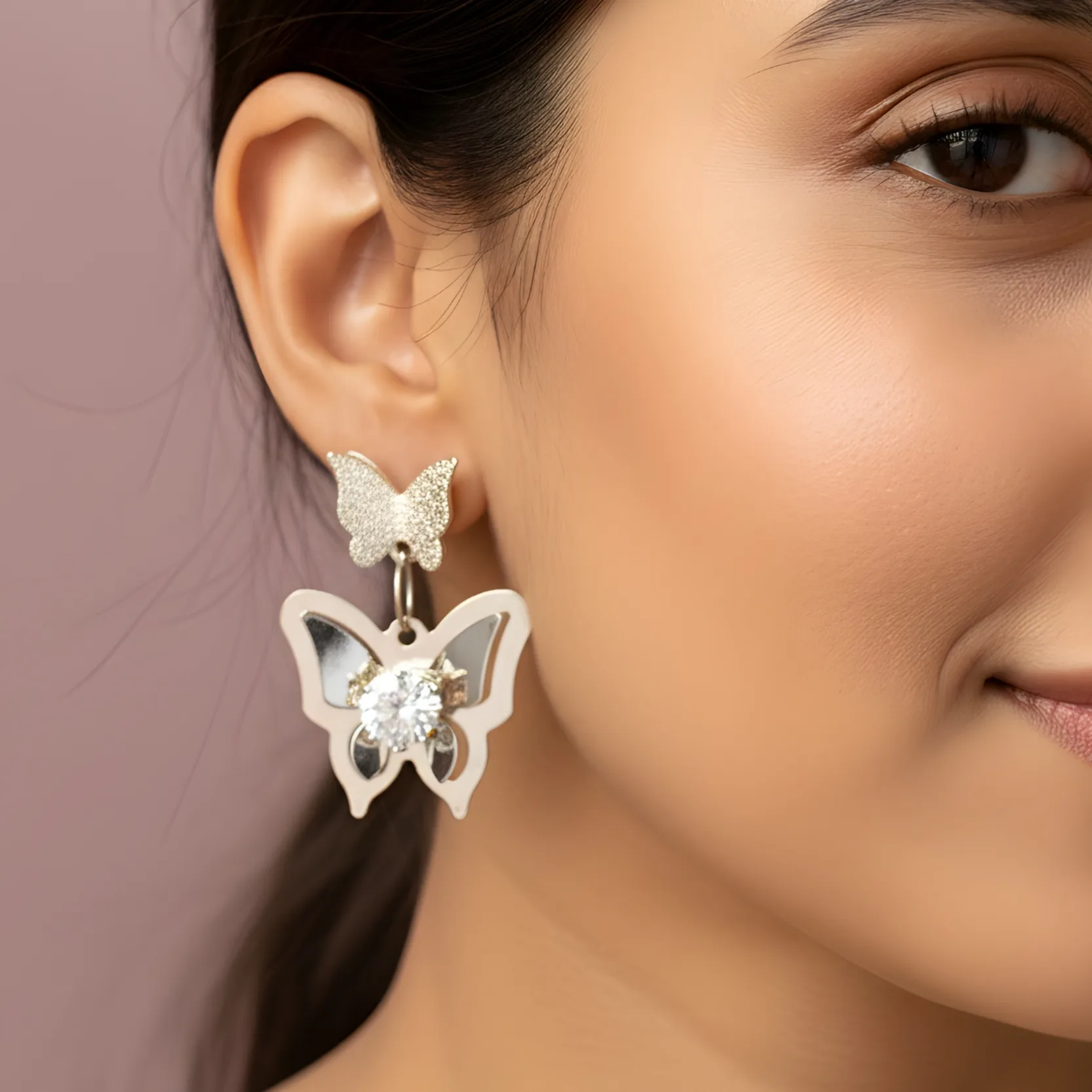 Premium Butterfly Crystal Drop Earrings for Women | Luxury Korean Style Statement Earrings
