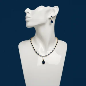Royal Blue Crystal American Diamond Necklace Set for Women | Luxury Party & Wedding Jewellery Set