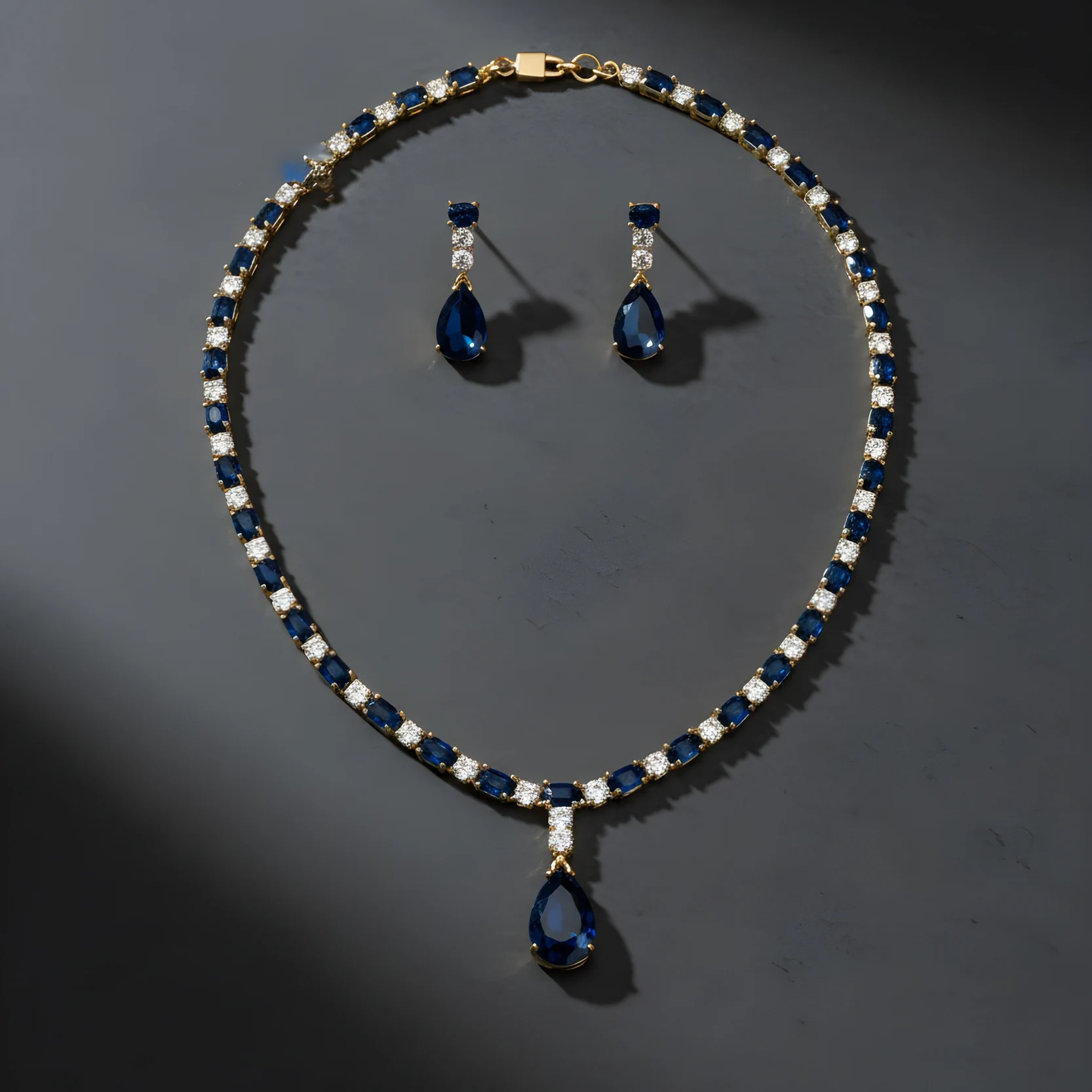 Royal Blue Crystal American Diamond Necklace Set for Women | Luxury Party & Wedding Jewellery Set - Image 3